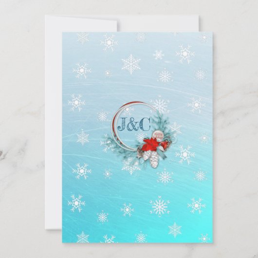 アクアブルースノーフレーククリスマス結婚式招待状 招待状 (裏面)
