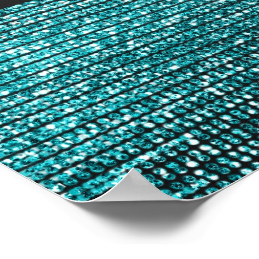 アクアブルースパークルグラムモダンシークンズパーティーバナー ポスター (角)