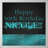 アクアブルースパークルグラムモダンシークンズパーティーバナー ポスター (正面)