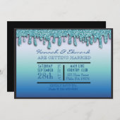 アクアブルースパークルドリッピードリップウェディングパーティー 招待状 (正面/裏面)