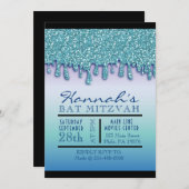 アクアブルースパークルドリッピードリップバルミツワー招待状 招待状 (正面/裏面)