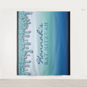 アクアブルースパークルドリッピードリップバルミツワー背景 タペストリー (正面)