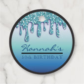 アクアブルースパークルドリッピードリップバースデーパーティーギフト フェイバータグ (裏面)