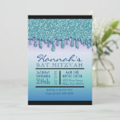 アクアブルースパークルドリッピー・ドリップバットミツバ・招待状 招待状 (スタンド正面)