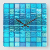 アクアブルース半透明タイルルックアクリル スクエア壁時計 (正面)