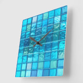 アクアブルース半透明タイルルックアクリル スクエア壁時計 (傾斜)