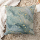 アクアブルーセージグリーン金ゴールド抽象芸術プリント クッション (ブランケット)