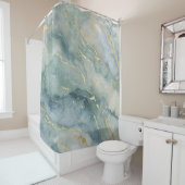 アクアブルーセージグリーン金ゴールド抽象芸術プリント シャワーカーテン (インサイチュ)