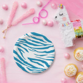 アクアブルーゼブラプリント ペーパープレート (パーティー)