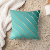 アクアブルーターコイズ&金ゴールドアストライプントレグラデーションント クッション (ブランケット)