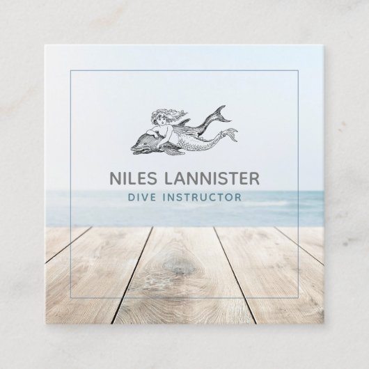 アクアブルーダイブインストラクターマーメイドドルフィン スクエア名刺 (正面)