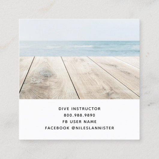 アクアブルーダイブインストラクターマーメイドドルフィン スクエア名刺 (裏面)