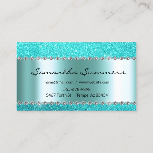 アクアブルーダイヤモンドメタルエレガントグリッター 名刺 (裏面)