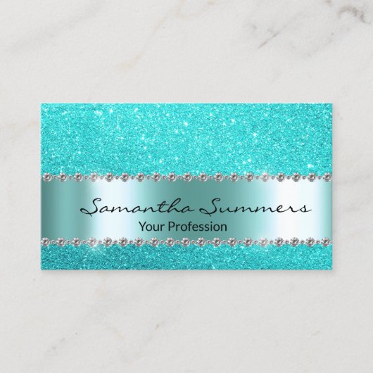 アクアブルーダイヤモンドメタルエレガントグリッター 名刺 (正面)