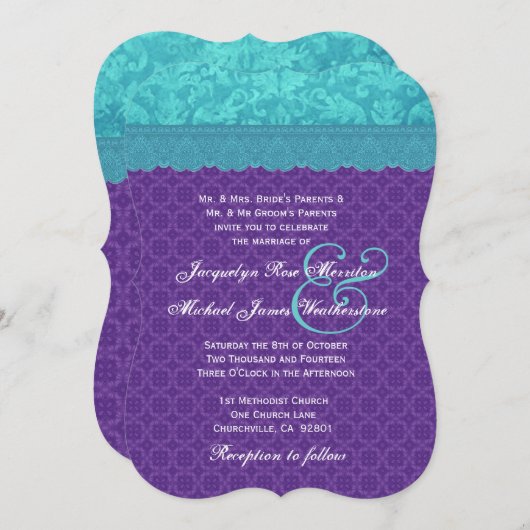 アクアブルーダマスクとパープルズ結婚テンプレートA06 招待状 (正面/裏面)