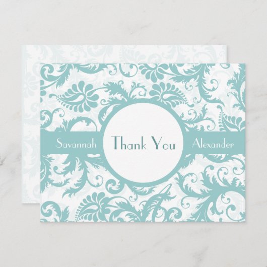 アクアブルーダマスクの渦巻き ウェディング招待状 招待状 (正面/裏面)