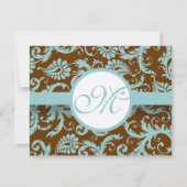 アクアブルーダマスクオンブラウン結婚式招待状 招待状 (正面)