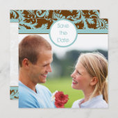 アクアブルーダマスクオンブラウン結婚式招待状 招待状 (正面/裏面)