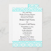 アクアブルーダマスクオンホワイト結婚式招待状 インビテーションポストカード (正面/裏面)