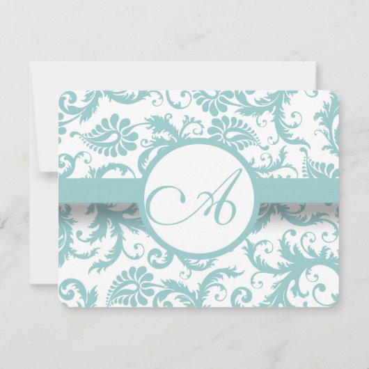 アクアブルーダマスクスワーズ結婚式招待状 出欠カード (裏面)