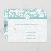 アクアブルーダマスクスワーズ結婚式招待状 出欠カード (正面/裏面)