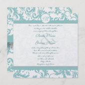 アクアブルーダマスクスワーズ結婚式招待状 招待状 (正面/裏面)