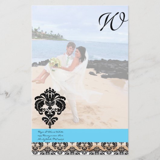 アクアブルーダマスクモノグラム結婚ズ 便箋 (正面)