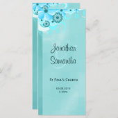 アクアブルーダークティール(緑がかった色)フローラ結婚式 プログラム (正面/裏面)