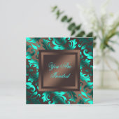 アクアブルーチョコレートブラウンダマスクパーティー 招待状 (スタンド正面)