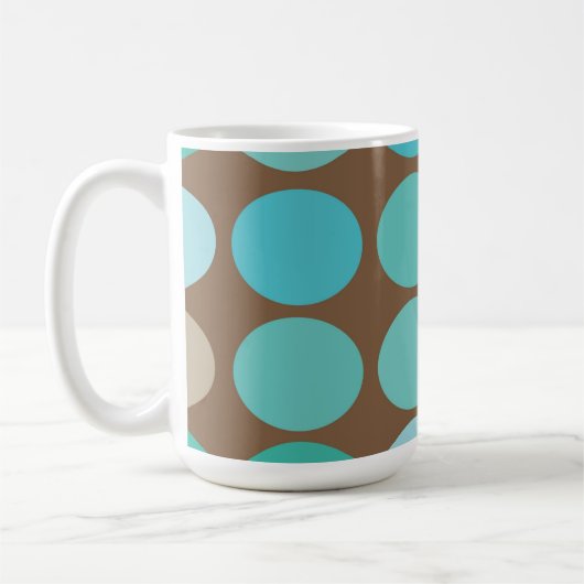 アクアブルーティール(緑がかった色)とブラウンドットのパタモダンーン コーヒーマグカップ (左)