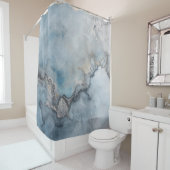 アクアブルーティール（緑がかった色）グレーベージュ抽象芸術ホームデコール シャワーカーテン (インサイチュ)