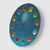 アクアブルーティール（緑がかった色）シェブロンカラフルと3D宝石 ラージ壁時計 (傾斜)