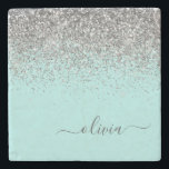 アクアブルーティール(緑がかった色)シルバーグリッターモノグラム ストーンコースター<br><div class="desc">アクアブルー – ティール(緑がかった色)とシルバースパークルグリッタースクリプトモノグラム名石タイル。これは完璧な卒業式、甘い16歳の誕生日、結婚ブライダルシャワー、記念日、赤ちゃんシャワーやバチェロレッテギフトをグラームの豪華さとシックなスタイルを愛する人のために。</div>