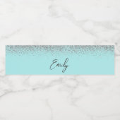 アクアブルーティール（緑がかった色）シルバーグリッターモノグラム ペットボトルラベル (シングルラベル)