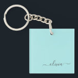 アクアブルーティール（緑がかった色）スモダンクリプトガーリーモノグラム名 キーホルダー<br><div class="desc">アクアブルーティール（緑がかった色）シンプルスクリプトモノグラム名キーチェーン。これは、最高の甘い16歳の誕生日、結婚ブライダルシャワー、記念日、赤ちゃんシャワーまたはバチェロレッテギフトを作る誰かがグラームの豪華さとシックなスタイルを愛する。</div>