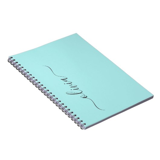 アクアブルーティール（緑がかった色）スモダンクリプトガーリーモノグラム名 ノートブック (右側)