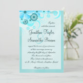 アクアブルーティール(緑がかった色)ハイビスカス結婚フローラ 招待状 (スタンド正面)