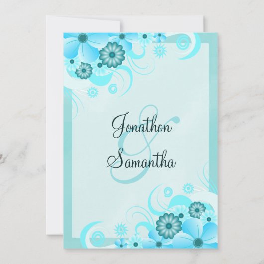 アクアブルーティール(緑がかった色)ハイビスカス結婚フローラ 招待状 (裏面)