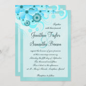 アクアブルーティール(緑がかった色)ハイビスカス結婚フローラ 招待状 (正面/裏面)