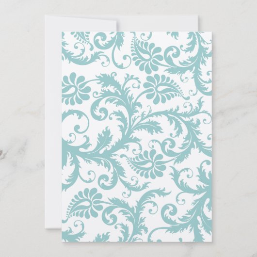アクアブルーティール(緑がかった色)フローラダマスクウェディング招待状 招待状 (裏面)