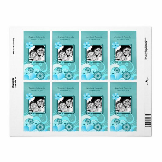 アクアブルーティール（緑がかった色）フローラ結婚のフォトフライトワイン ラベル (フルシート)