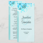 アクアブルーティール（緑がかった色）フローラ結婚式 プログラムテンプレート プログラム (正面/裏面)