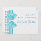 アクアブルーティール(緑がかった色)ボウダイヤモンドきらきら光るパーティの招待状 招待状 (正面)