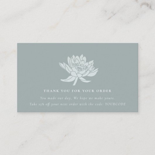 アクアブルーティール(緑がかった色)ロータスフローラロゴショッピングありがとう 名刺 (正面)