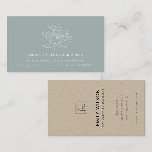 アクアブルーティール(緑がかった色)ロータスフローラロゴショッピングありがとう 名刺 (正面/裏面)