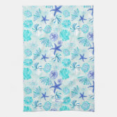 アクアブルーティール（緑がかった色）水彩貝殻w/名前をカスタムする キッチンタオル (縦)