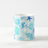 アクアブルーティール（緑がかった色）水彩貝殻w/名前をカスタムする コーヒーマグカップ (中央)
