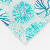 アクアブルーティール（緑がかった色）水彩貝殻w/名前をカスタムする フリースブランケット (角)