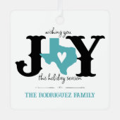 アクアブルーテキサス州JOYフォトホリデー メタルオーナメント (正面)