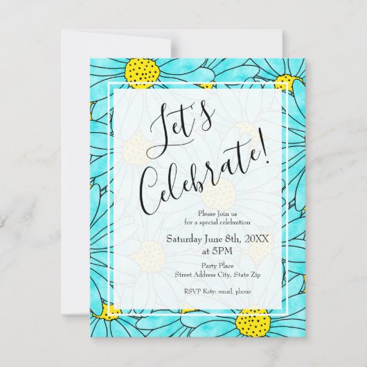 アクアブルーデイジー水の色のアバストラクトパターン 招待状 (正面)